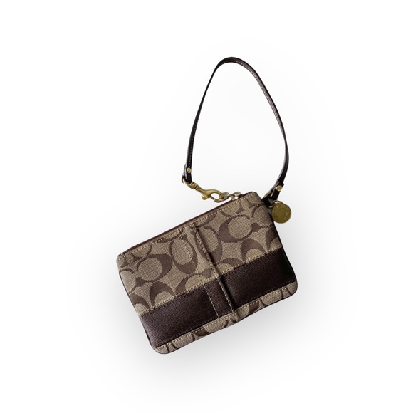 Coach ❃ Signature Monogram Jacquard Wristlet Clutch Bag ❃ Leather Trim ❃ Khaki ❃ - Picture 9 of 16